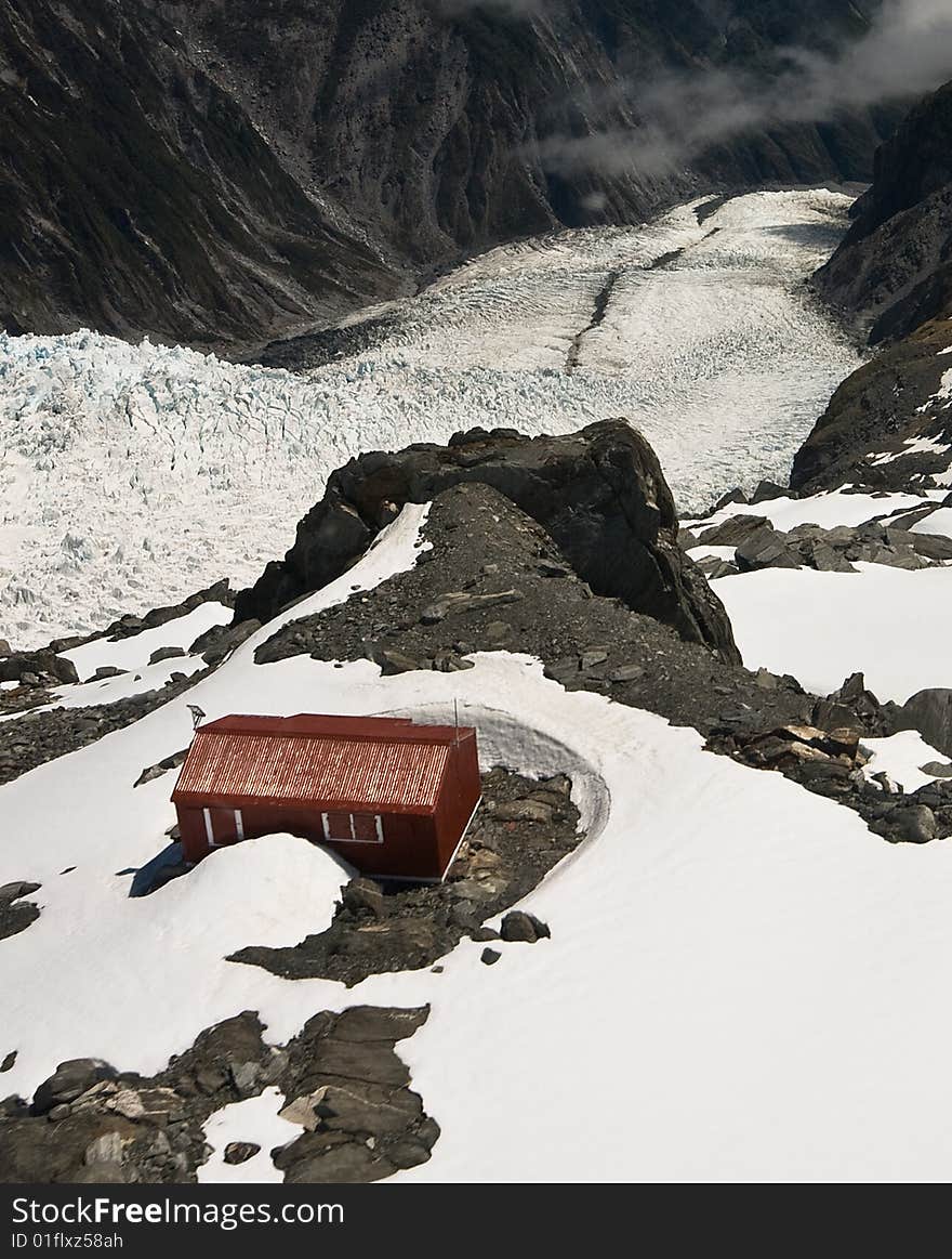 Mountain Hut And Glacier New Zealand