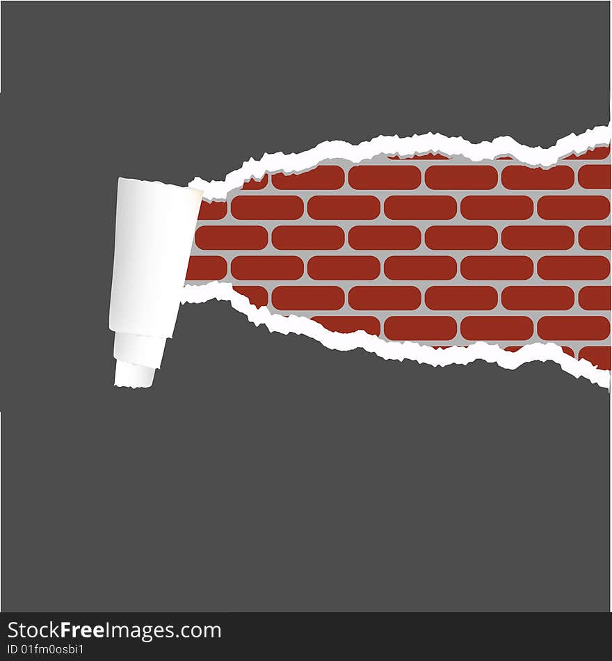 Vector ripped paper with brick background