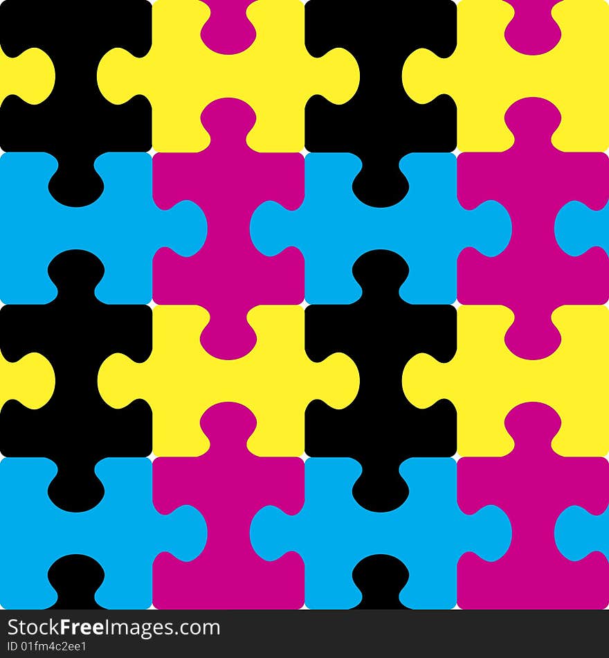 Puzzle CMYK seamless pattern.