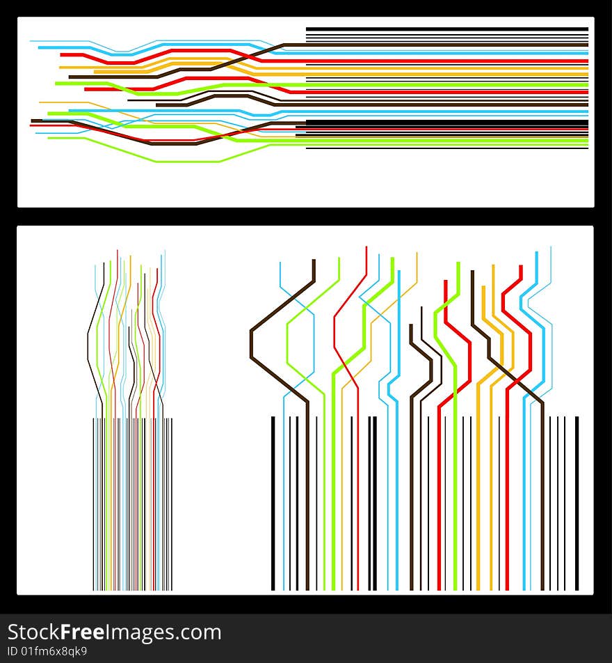 A set of three abstract bar codes in different colors. A set of three abstract bar codes in different colors.