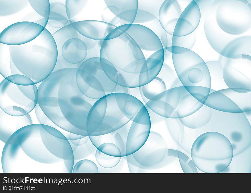 Blue transparent bubbles on white background. Abstract illustration. Blue transparent bubbles on white background. Abstract illustration