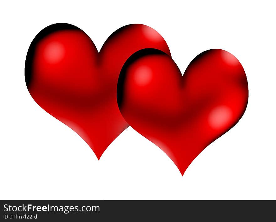 Red hearts on white background. Abstract illustration