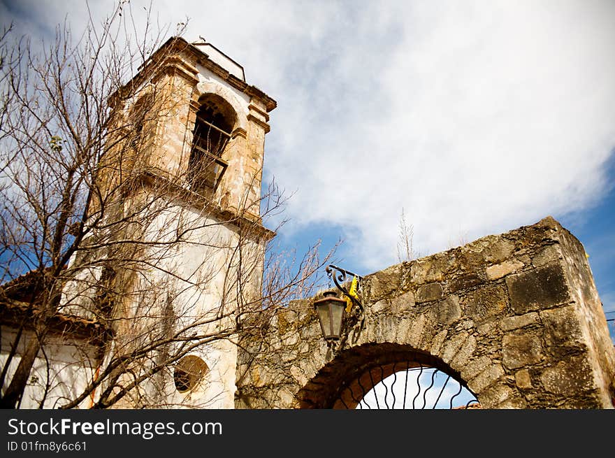 A stone made tower where preachers hit the bells. A stone made tower where preachers hit the bells