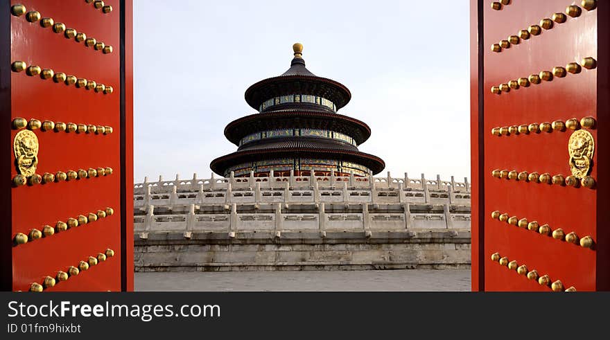 Old gate is opening in The Temple of Heaven in Beijing.