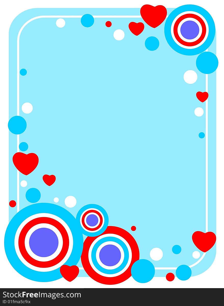 Abstract pattern with hearts and dots on a blue background. Abstract pattern with hearts and dots on a blue background.