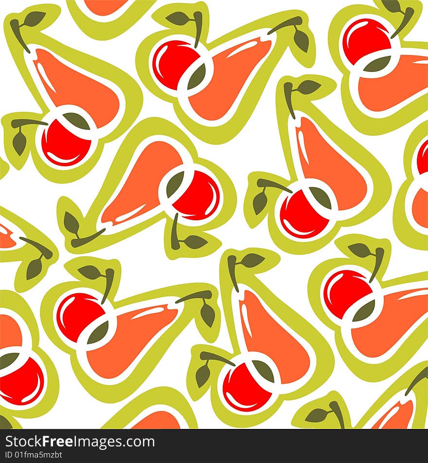 Ornate apple and pear pattern on a white background. Ornate apple and pear pattern on a white background.