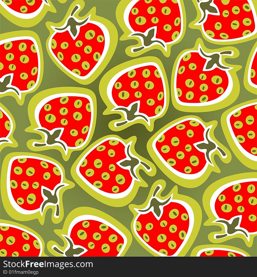 Ornate strawberry pattern isolated on a green background. Ornate strawberry pattern isolated on a green background.