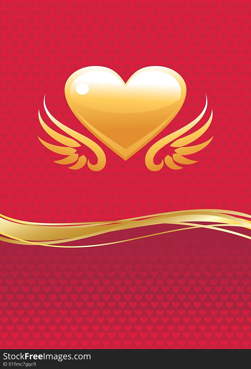 Vector love card with gold heart