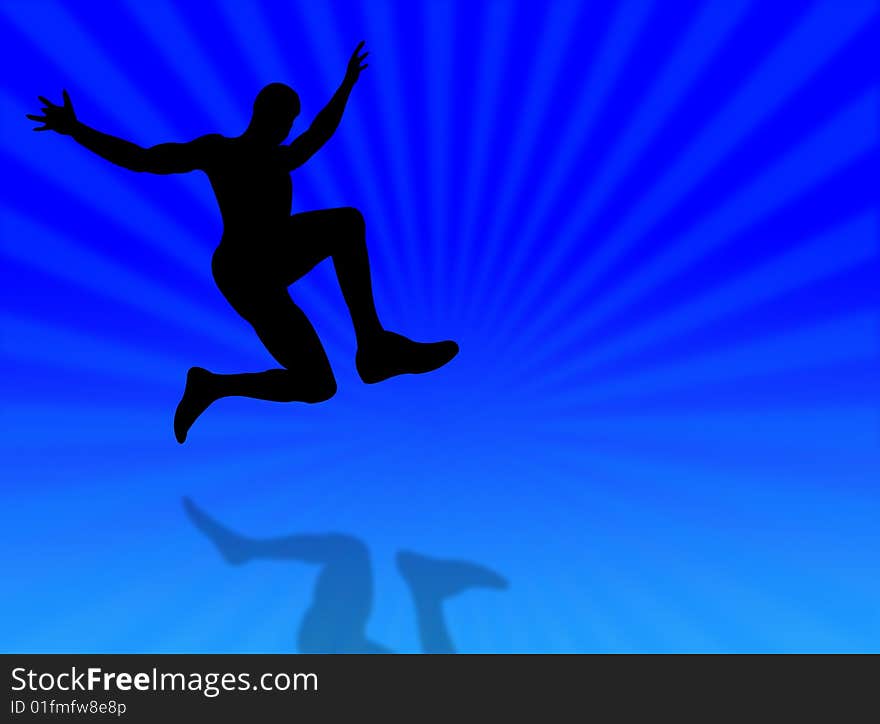 Sport man silhouette jumping on a colorful background. Sport man silhouette jumping on a colorful background