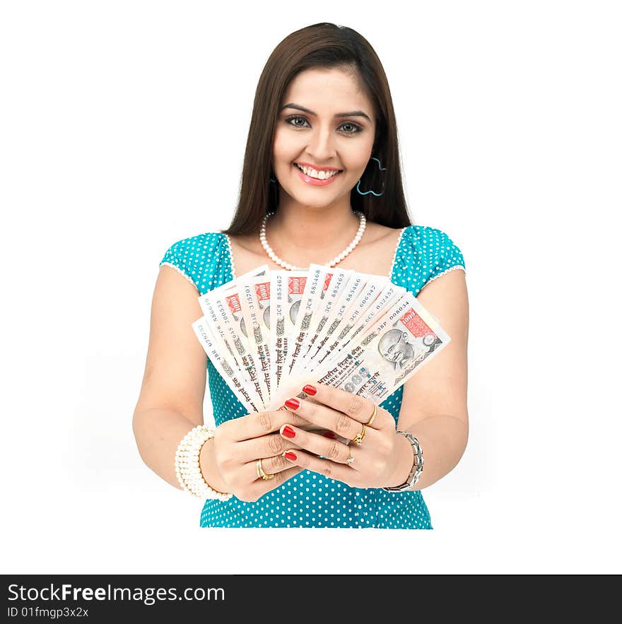 Indian lady with currency notes