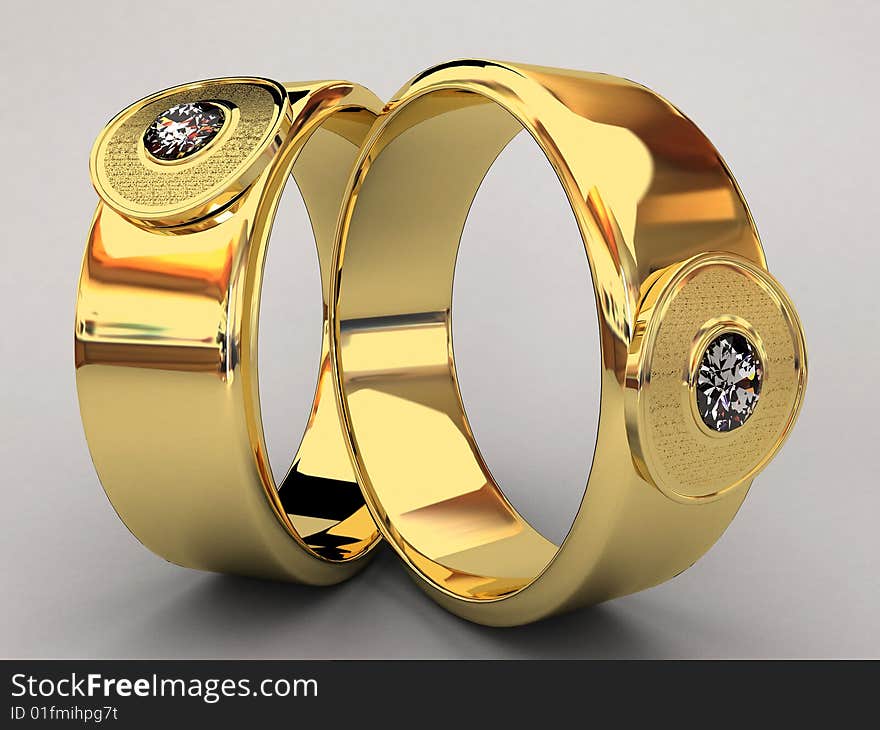 Two wedding ring on a grey background 3D. Two wedding ring on a grey background 3D