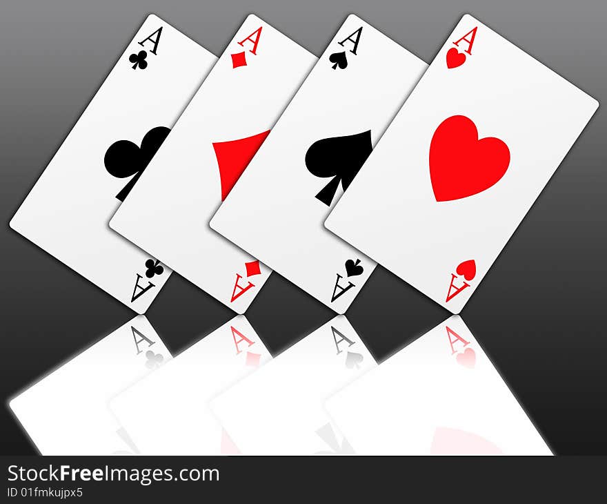 Illustration of the four aces signs of poker on black background. Illustration of the four aces signs of poker on black background