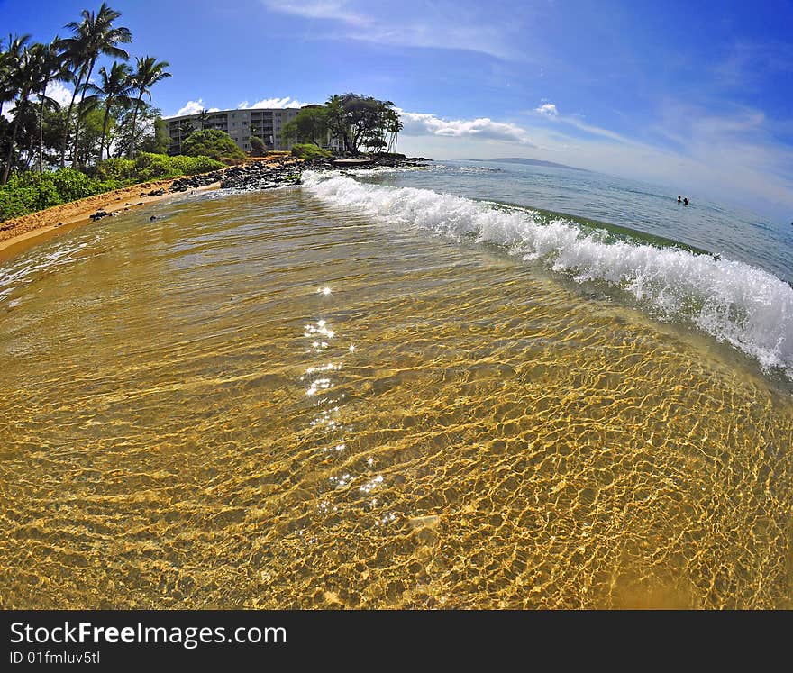 The view of a wave breaking from Kamehameha Beach in Kihei, Maui. The view of a wave breaking from Kamehameha Beach in Kihei, Maui.