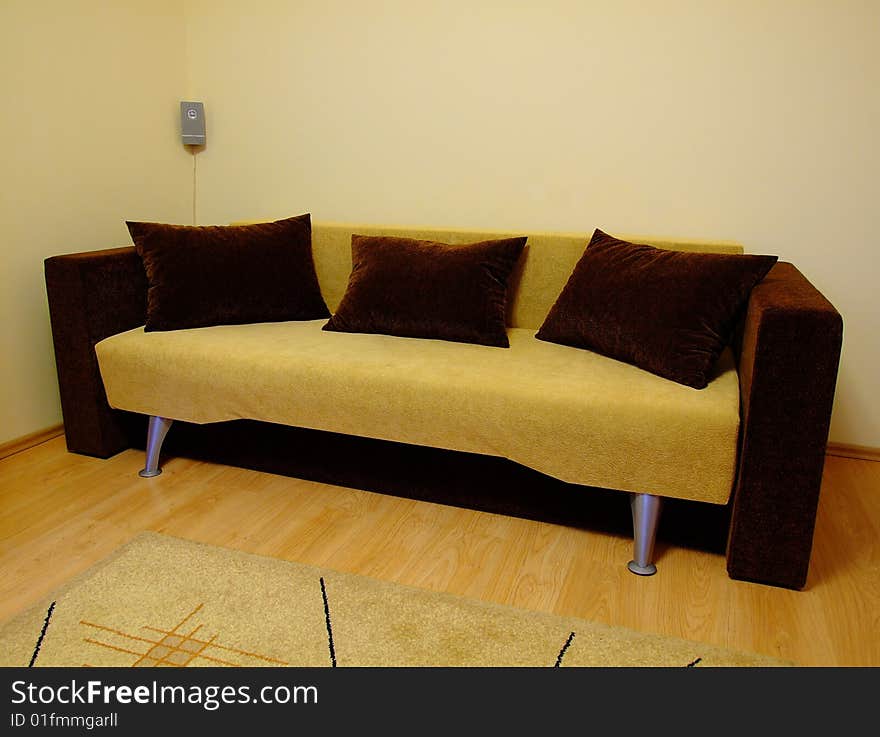 Yellow, Brown, Modern Sofa