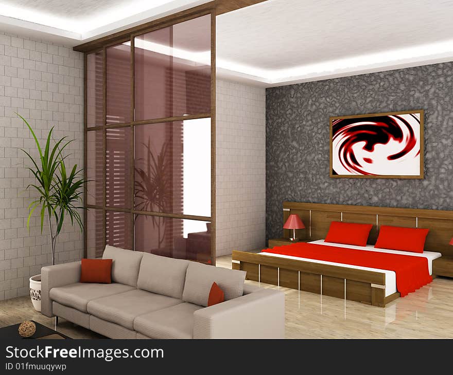 Modern scene of bedroom interior 3D