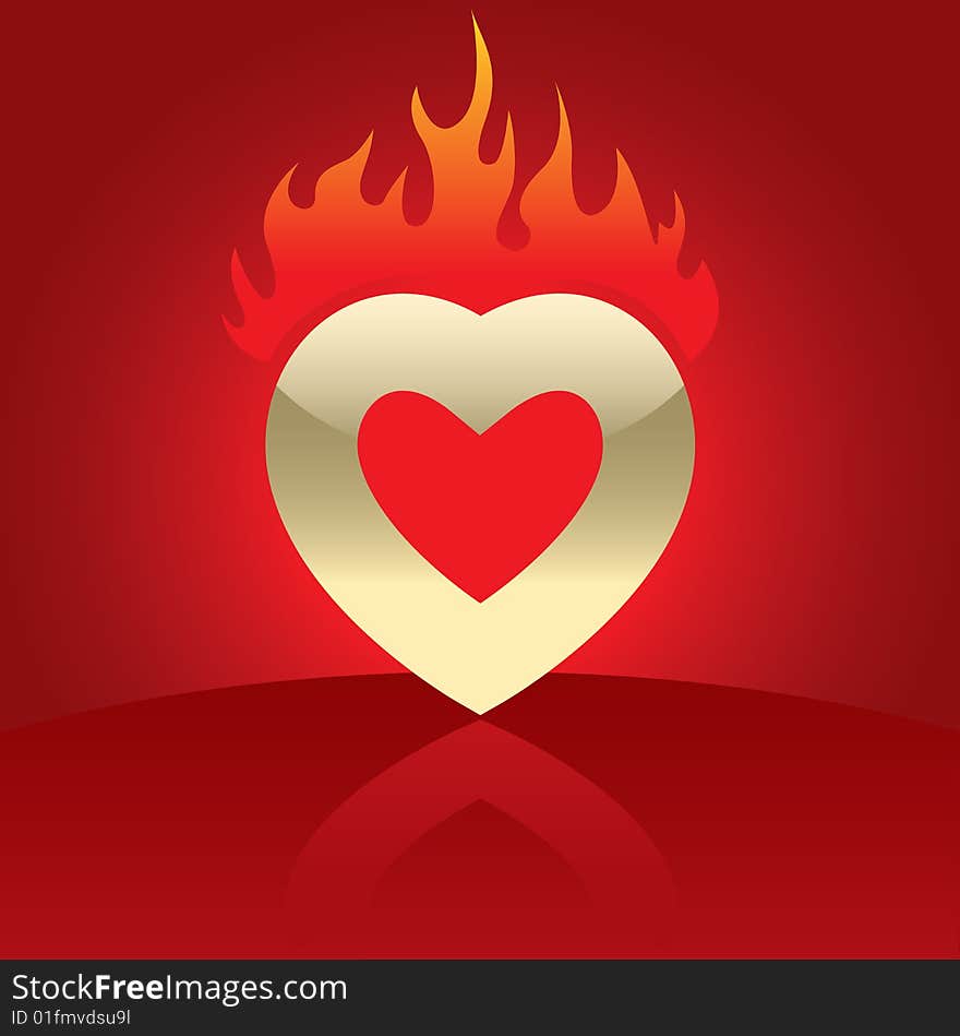 Illustration of Heart in flames. Invitation template.