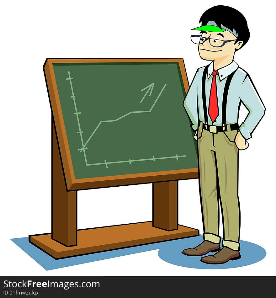 The banker who shows the graph on the blackboard. The banker who shows the graph on the blackboard.