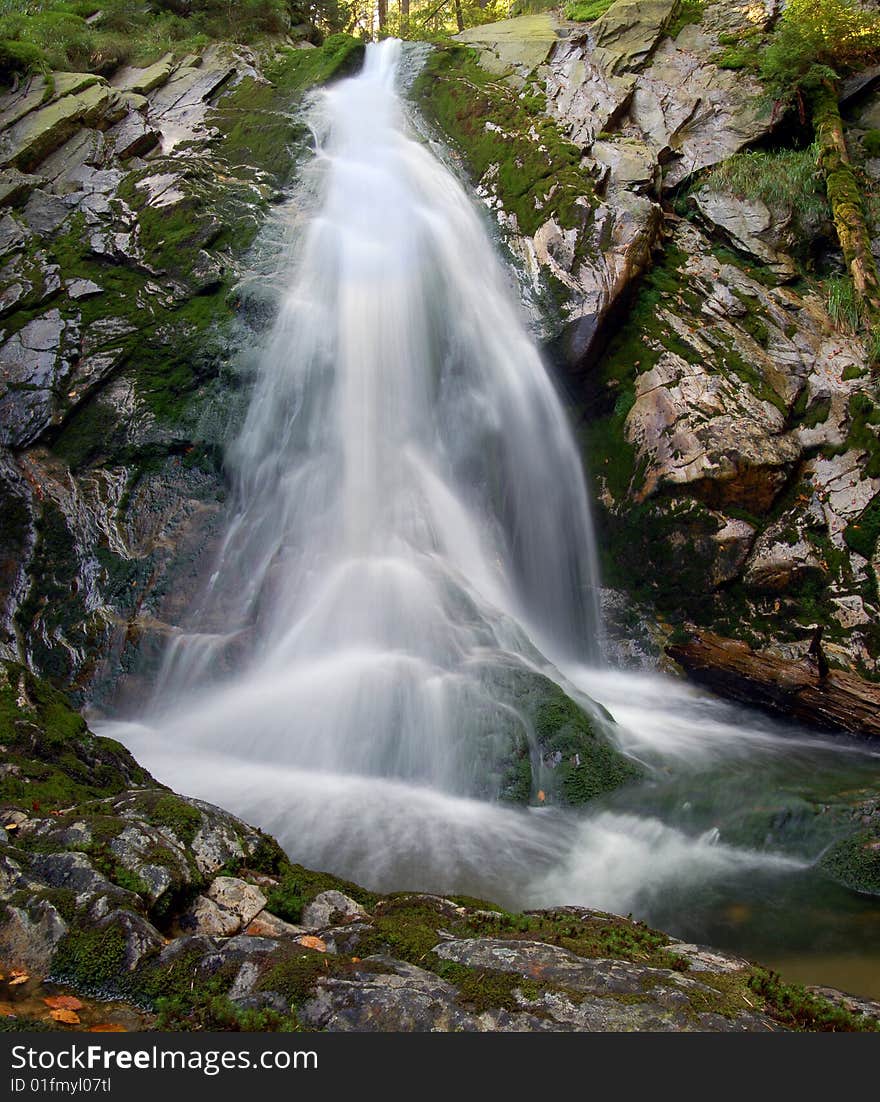 Mountain waterfall in bohemia