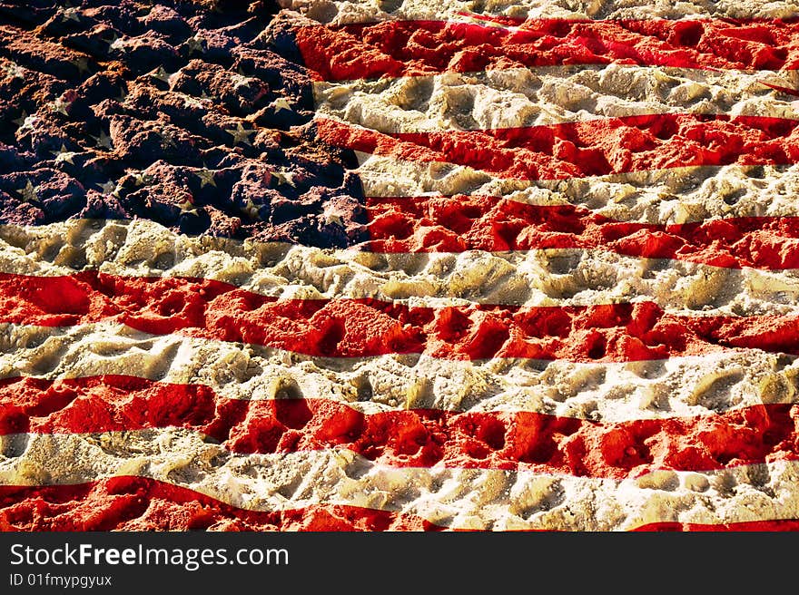 Flag of america on sand