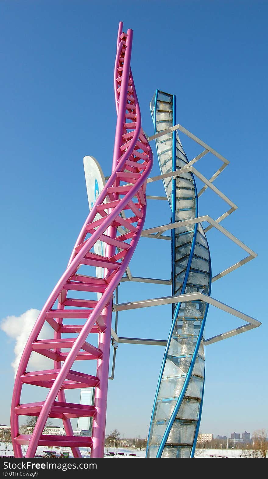 A pink and blue coil as an abstract photograph. A pink and blue coil as an abstract photograph