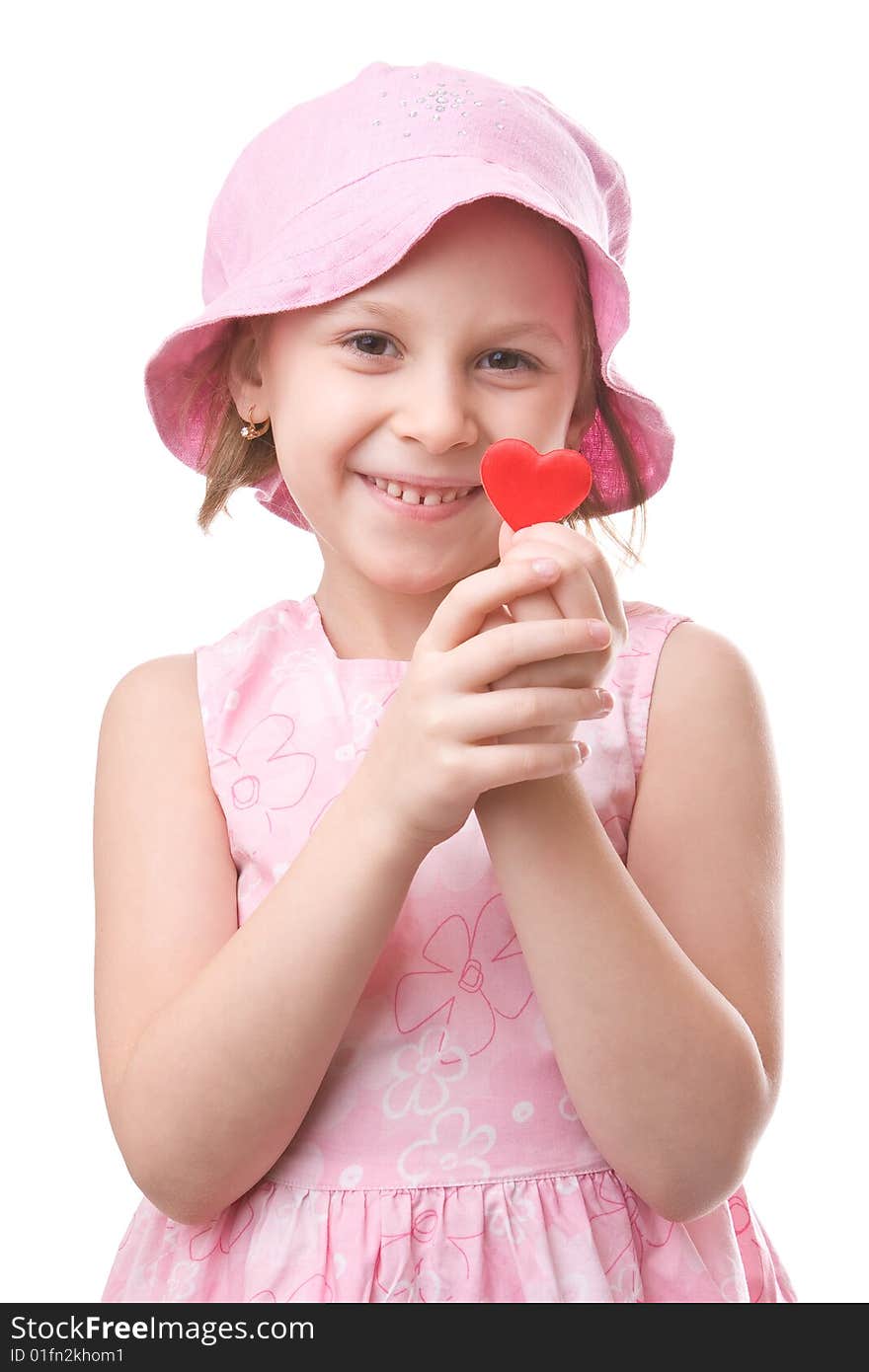 Girl holds a red heart in a hands. Girl holds a red heart in a hands