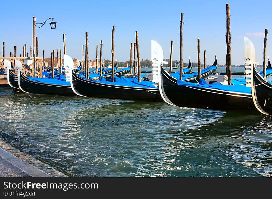 View of the Grand canal with gondolas. Autumn in Venice, Italy