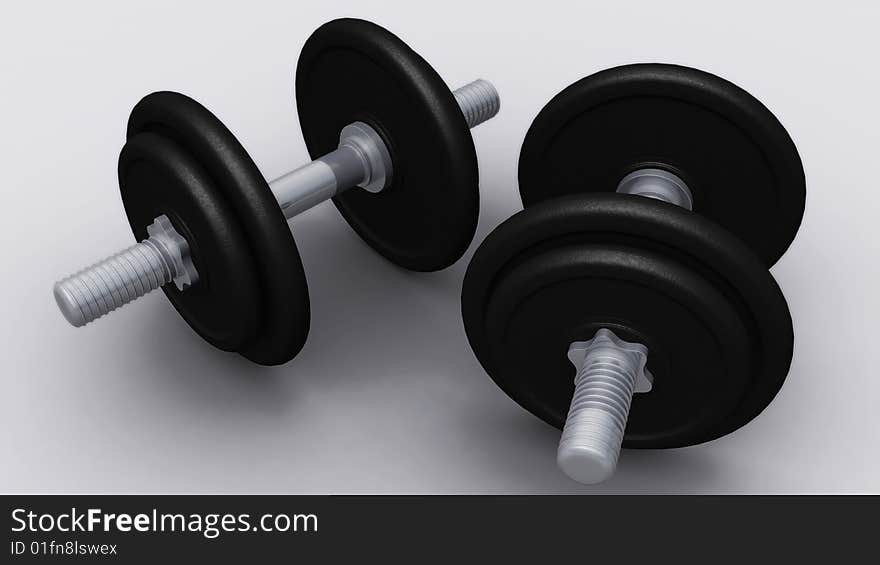 Two dumbbells on white background