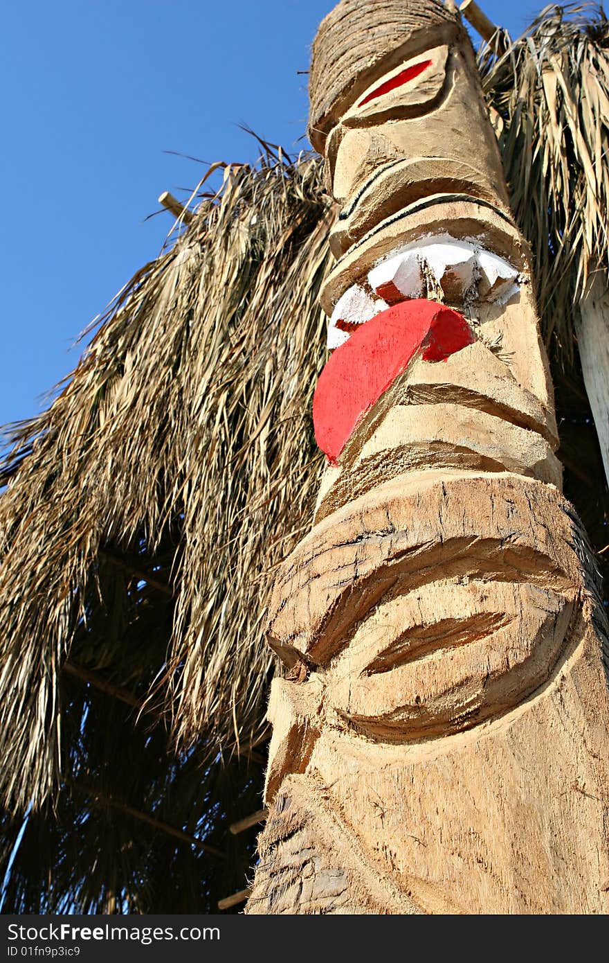 A wooden totem pole found on the beach in Huanchaco, Peru. A wooden totem pole found on the beach in Huanchaco, Peru