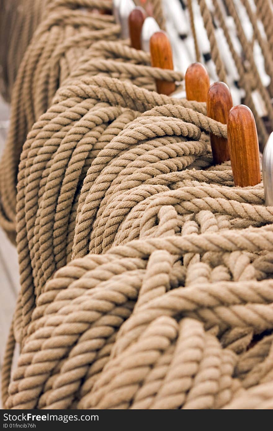 Nautical rigging rope on a tall ship