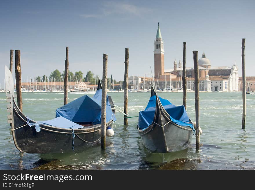 Gondolas at the great channel near Piazza di San Marco, Venice