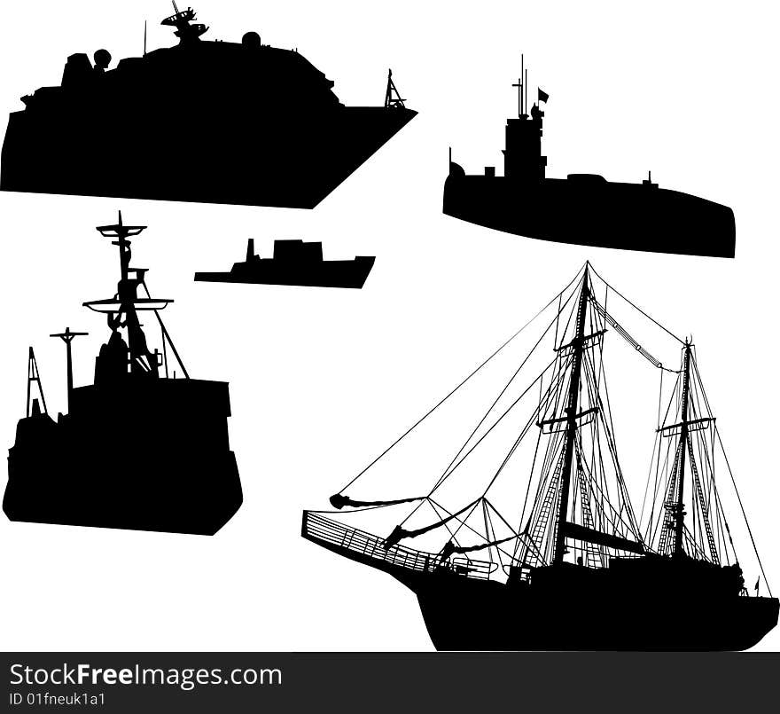 Five ship silhouettes