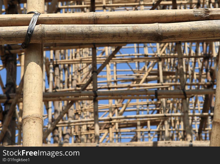 Bamboo frame to construct a building, they rope it up and do not using any screw. Bamboo frame to construct a building, they rope it up and do not using any screw