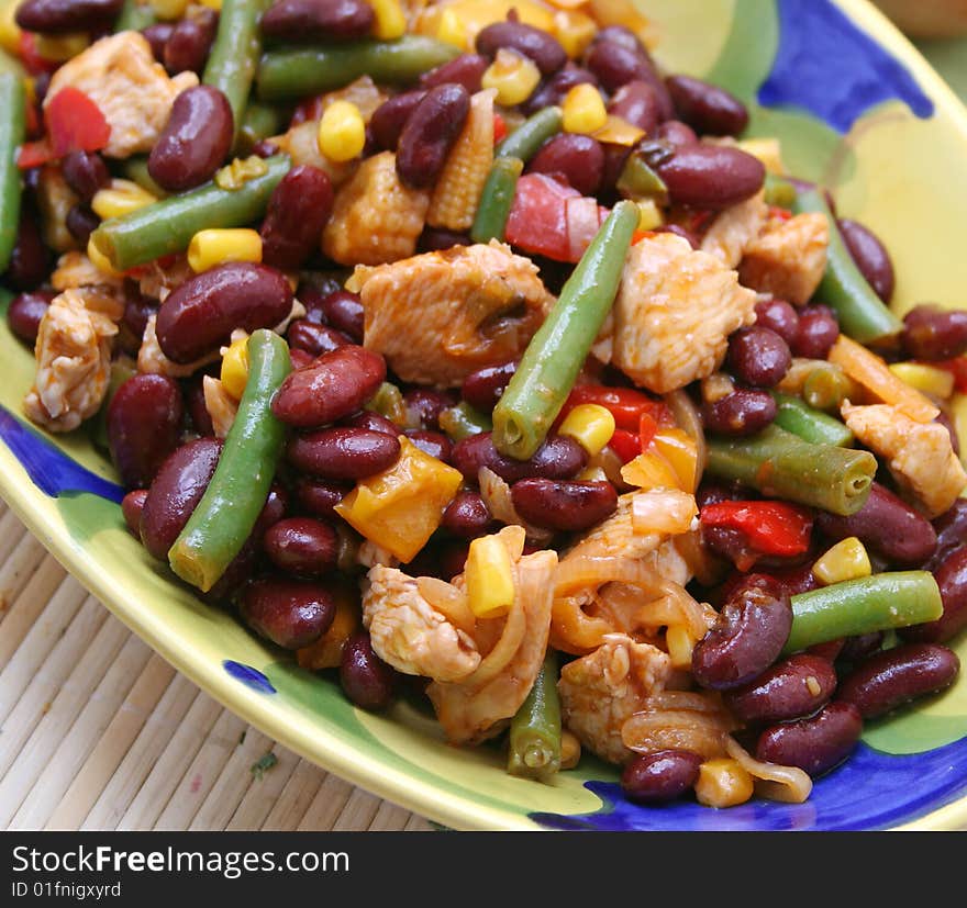 Fresh meat with mexican vegetables in a bowl. Fresh meat with mexican vegetables in a bowl