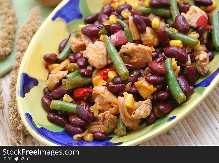 Fresh meat with mexican vegetables in a bowl. Fresh meat with mexican vegetables in a bowl