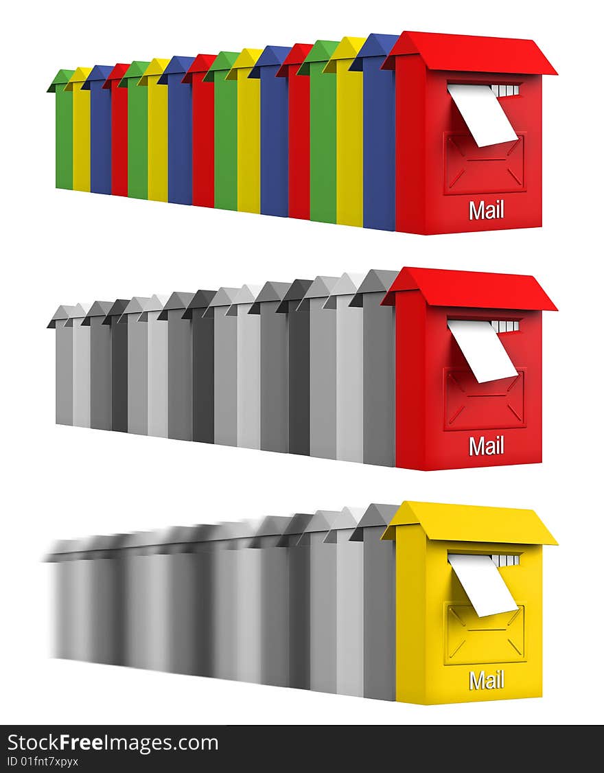 Row of mail boxes with different colors and. Row of mail boxes with different colors and