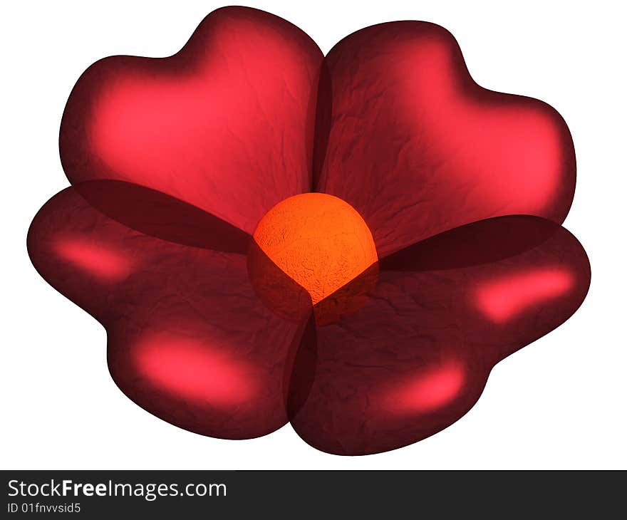 Red flower with petals as hearts