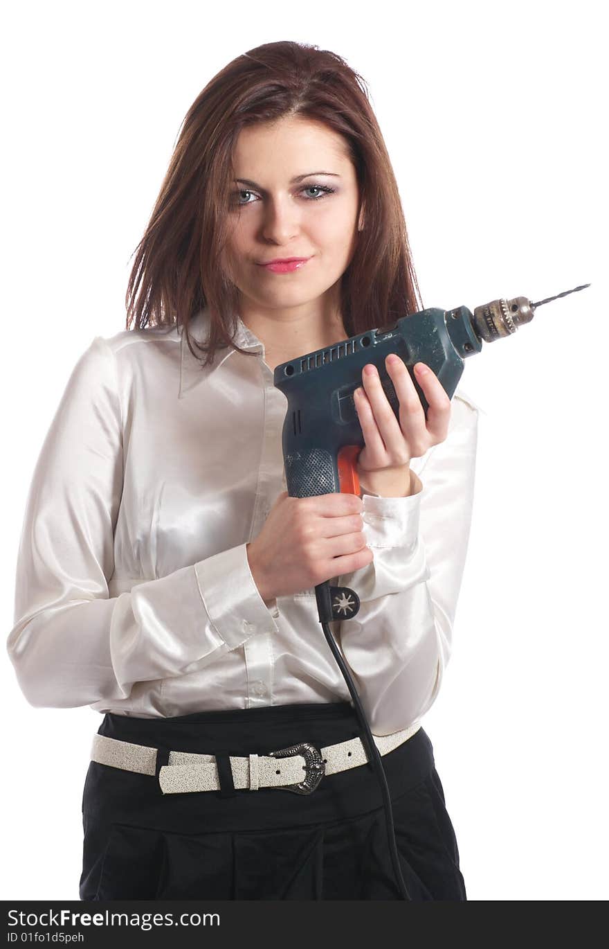 Beauty young woman with auger on white background. Beauty young woman with auger on white background