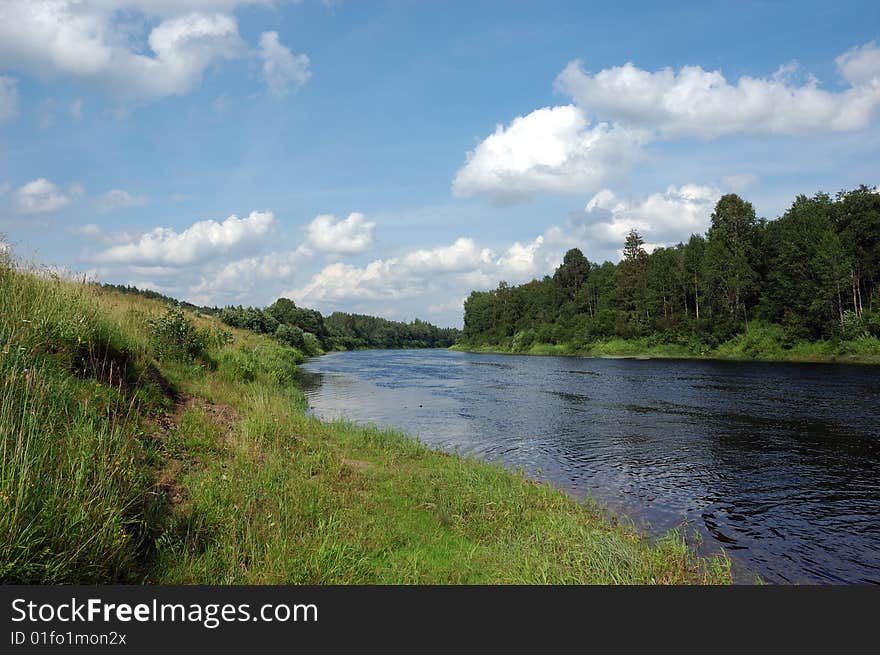 View of Onega river near Kargopol, north Russia