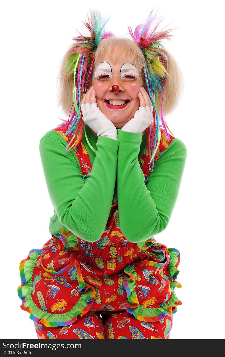 Clown's portrait smiling with colorful hair