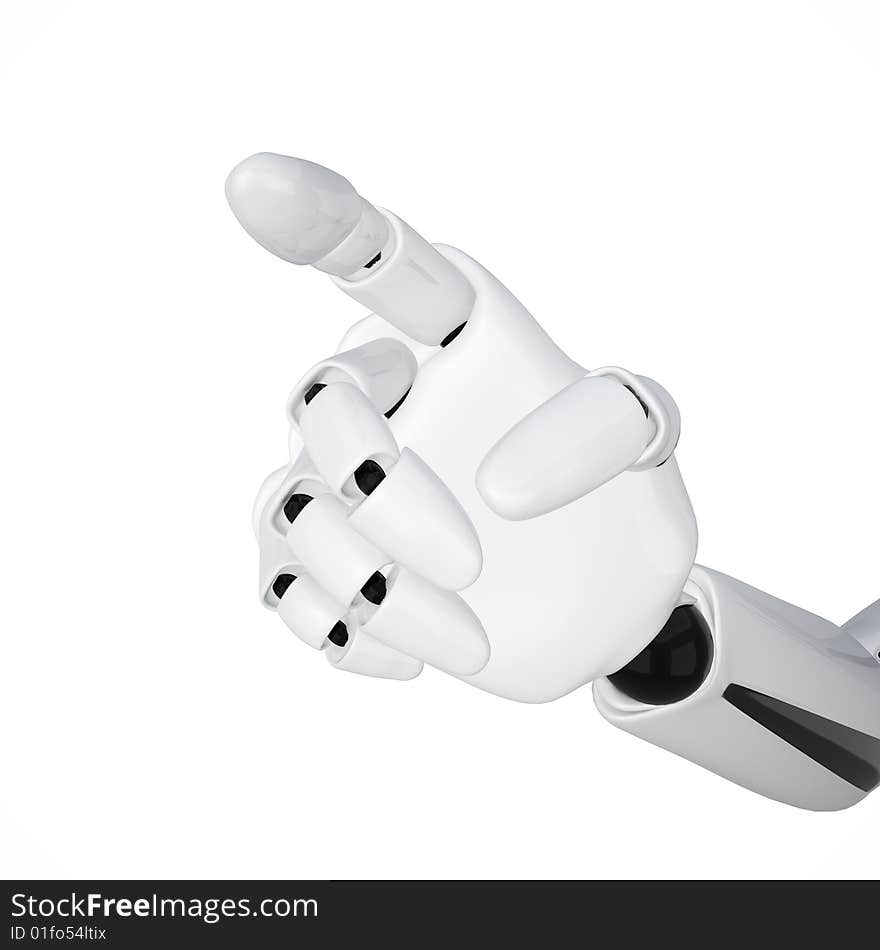 3d robobotic hand with pointing finger showing some direction. Clipping path included. 3d robobotic hand with pointing finger showing some direction. Clipping path included.