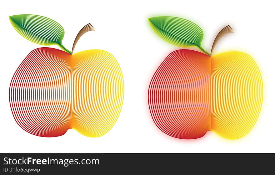 Two drawings of apples drawn with using parallel line technique. Two drawings of apples drawn with using parallel line technique.