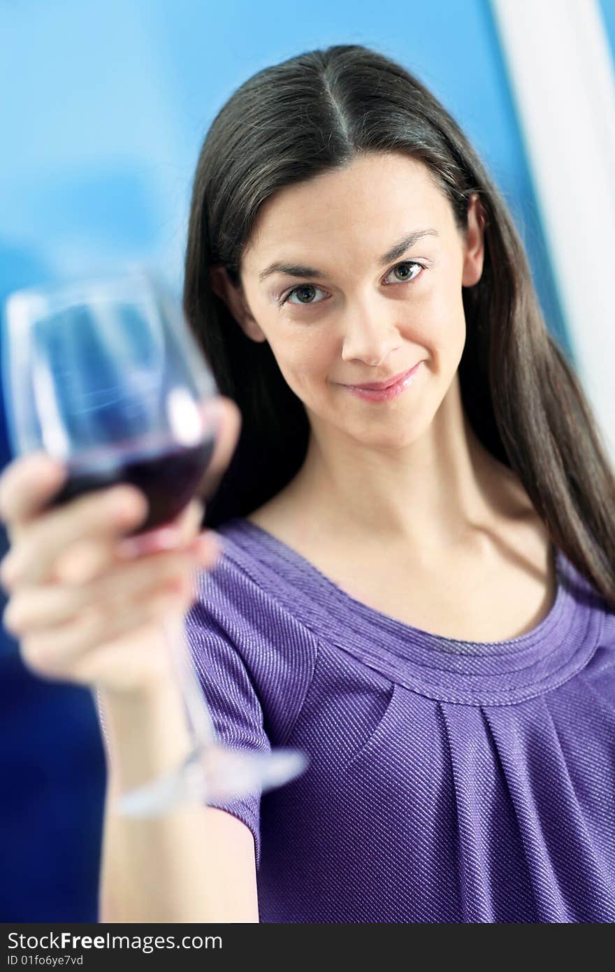 Woman drinks wine