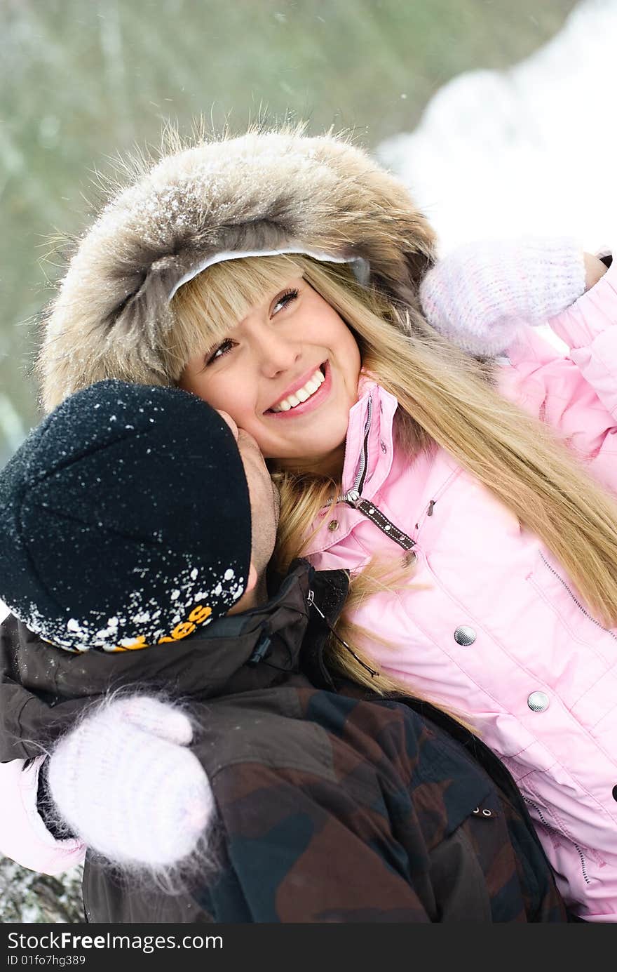 Young Couple In Winter Park