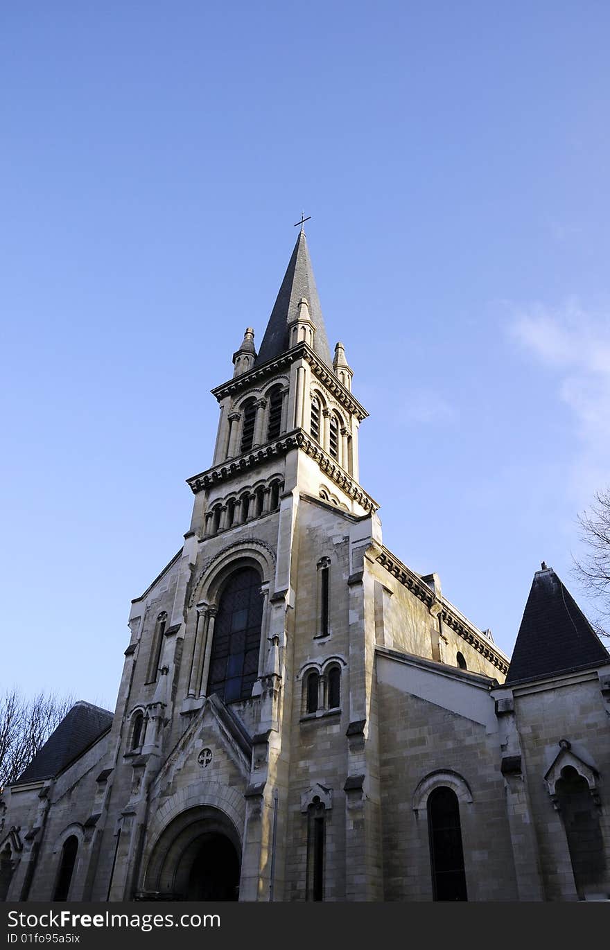 Church building in the blue sky, church tower