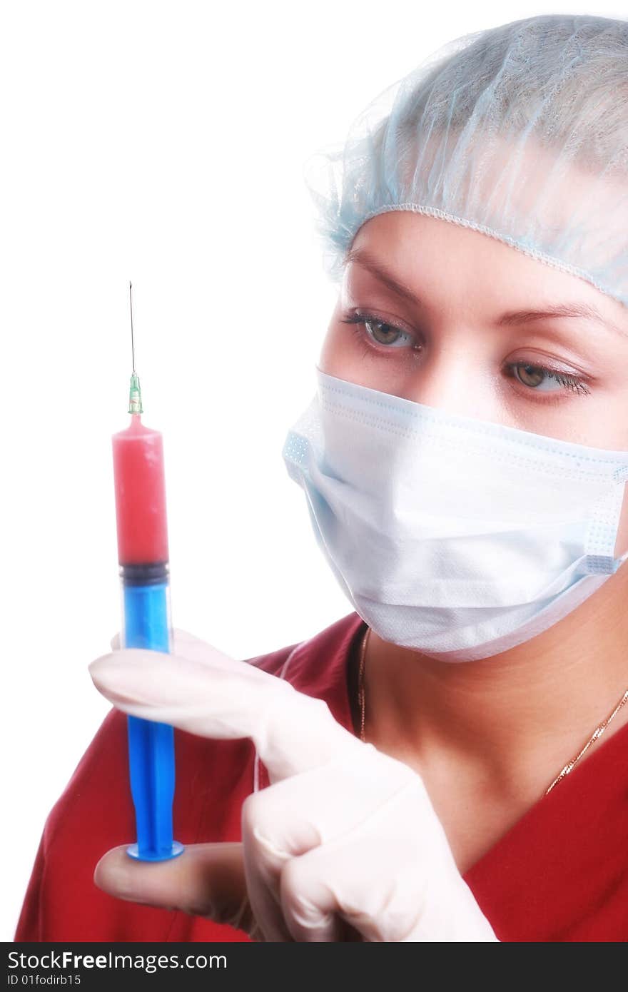 Doctor with a syringe, isolated on a white background. Doctor with a syringe, isolated on a white background