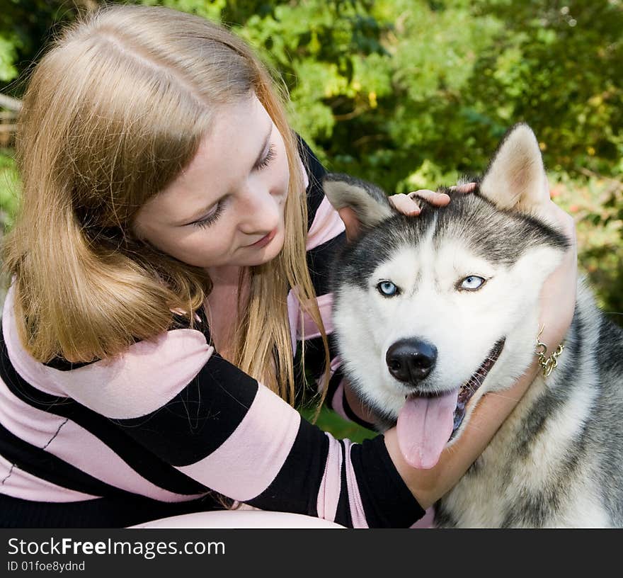 Girl with her cute dog