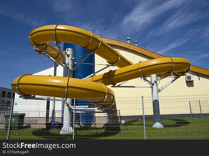 Water slide on swimming pool