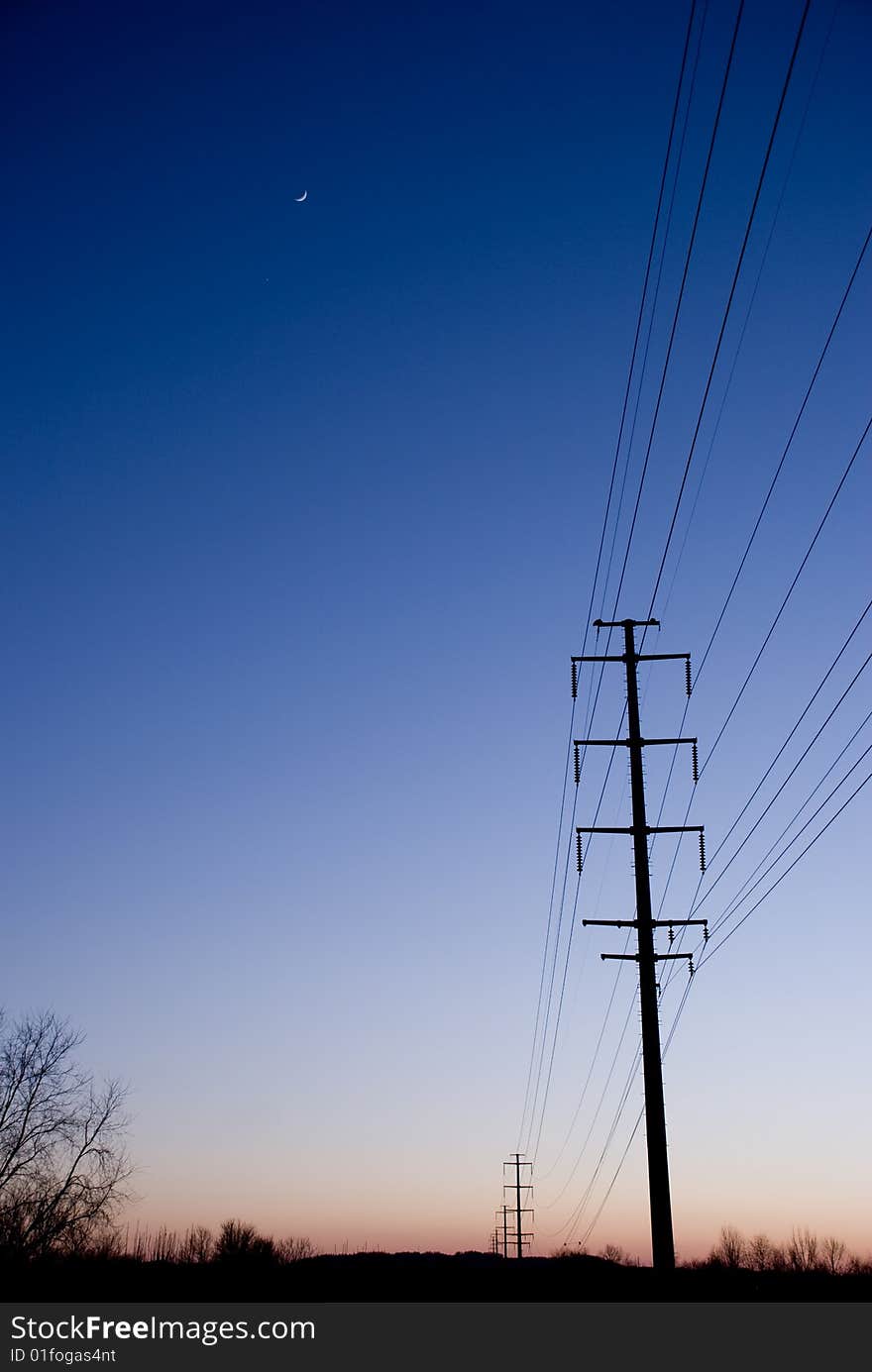 Electric Lines At Sunset Copyspace