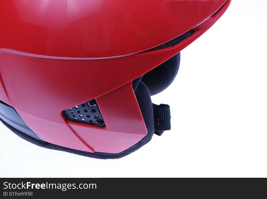 Red ski helmet isolated on white background