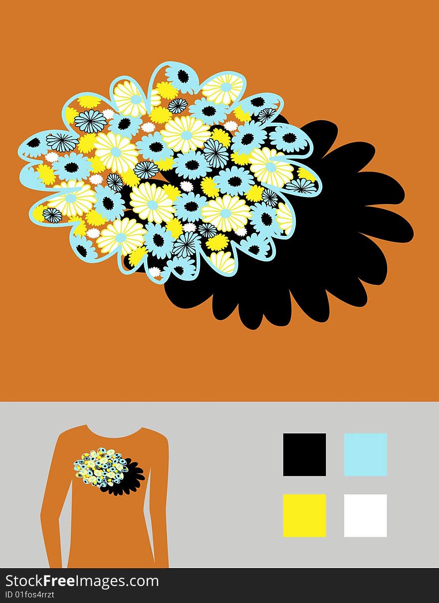 Vector picture for T-shirt with flower